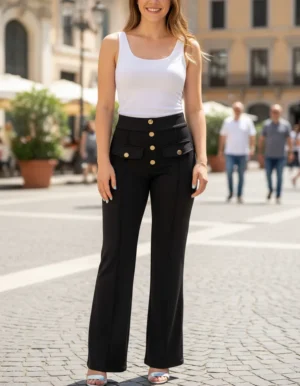 Pantalón Vestir Dama Moda Casual Elegante Tiro Alto Campana