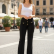 Pantalón Vestir Dama Moda Casual Elegante Tiro Alto Campana