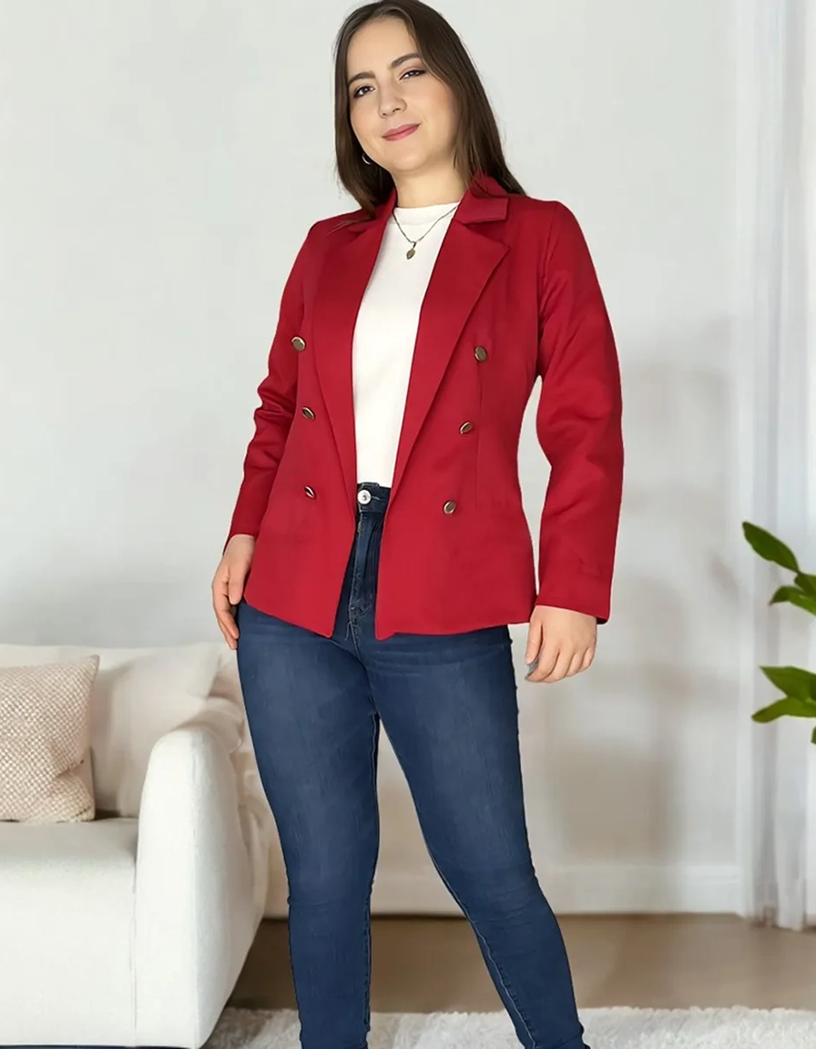 Kass05 Rojo 02 Saco Blazer Dama Casual Elegante