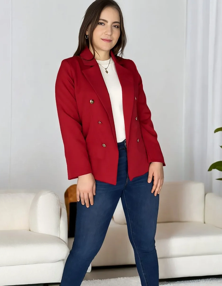 Kass05 Rojo 04 Saco Blazer Dama Casual Elegante