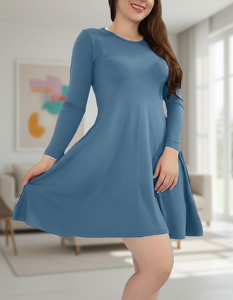 Vestido Corto Casual Elegante, Vestido Ligero Manga Larga